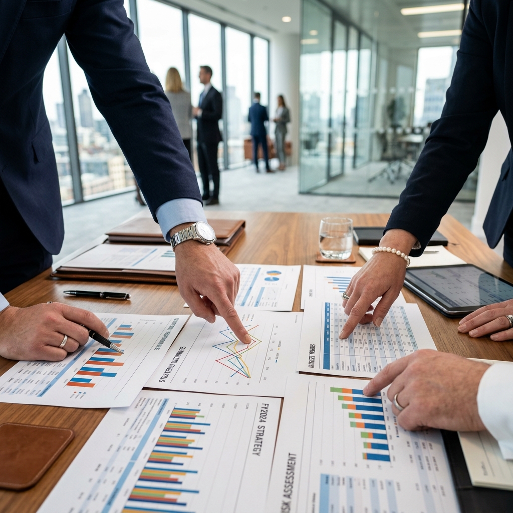 Consultores analizando datos financieros