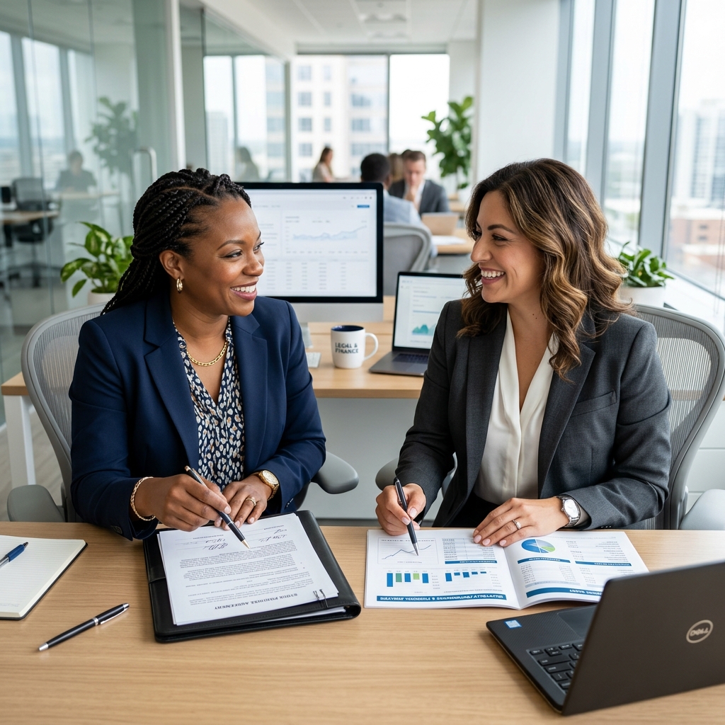 Consultores legales y financieros colaborando