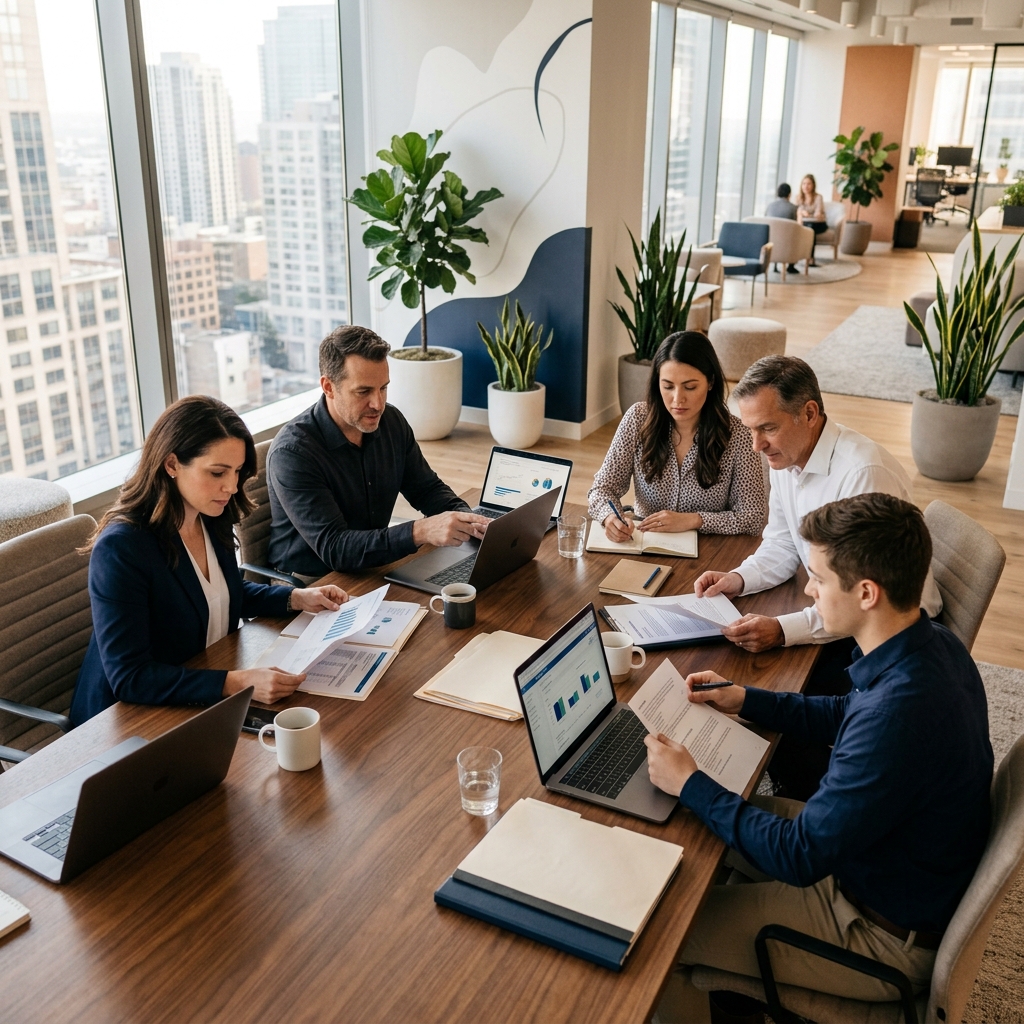 Equipo de consultores de KeySmart colaborando estratégicamente